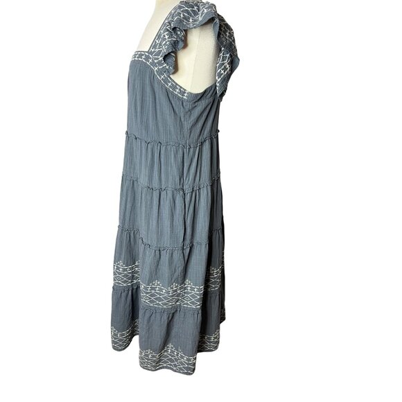 Knox Rose Sundress Size L Tunic Tank Large Blue Embroidered Lined Ruffles - Picture 3 of 12